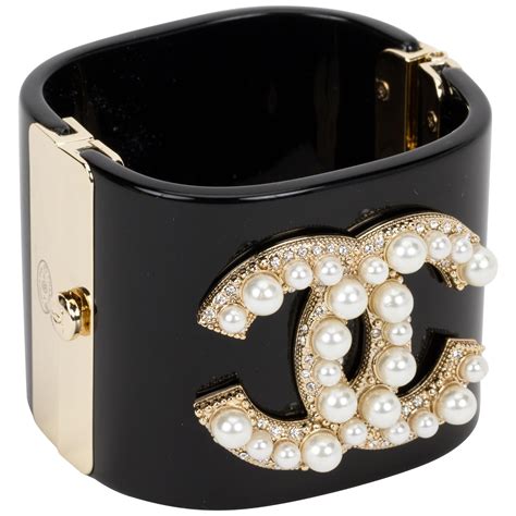 chanel bracelet black pearl|chanel gold bracelet with diamonds.